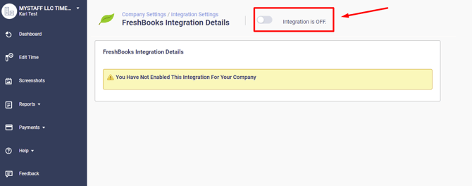 integrate Freshbooks - enable integration
